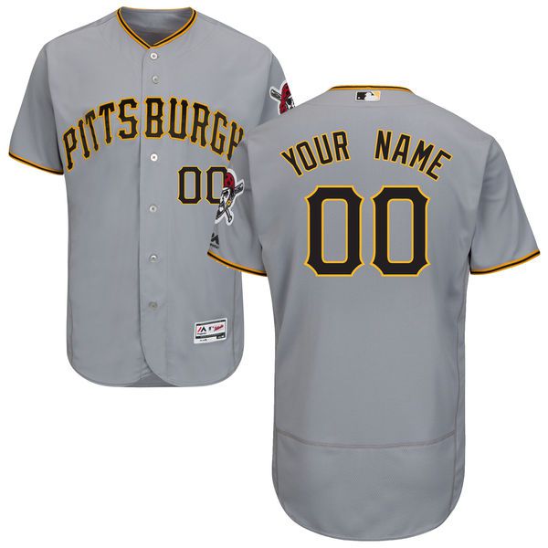 Men Pittsburgh Pirates Majestic Road Gray Flex Base Authentic Collection Custom MLB Jersey